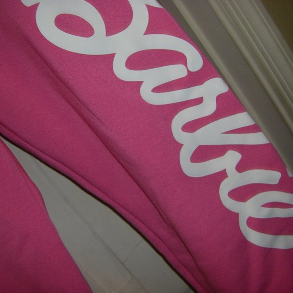 Barbie Sweatpants Joggers Hot Pink w/ White Logo Junior Women's Sizes New - Picture 4 of 16